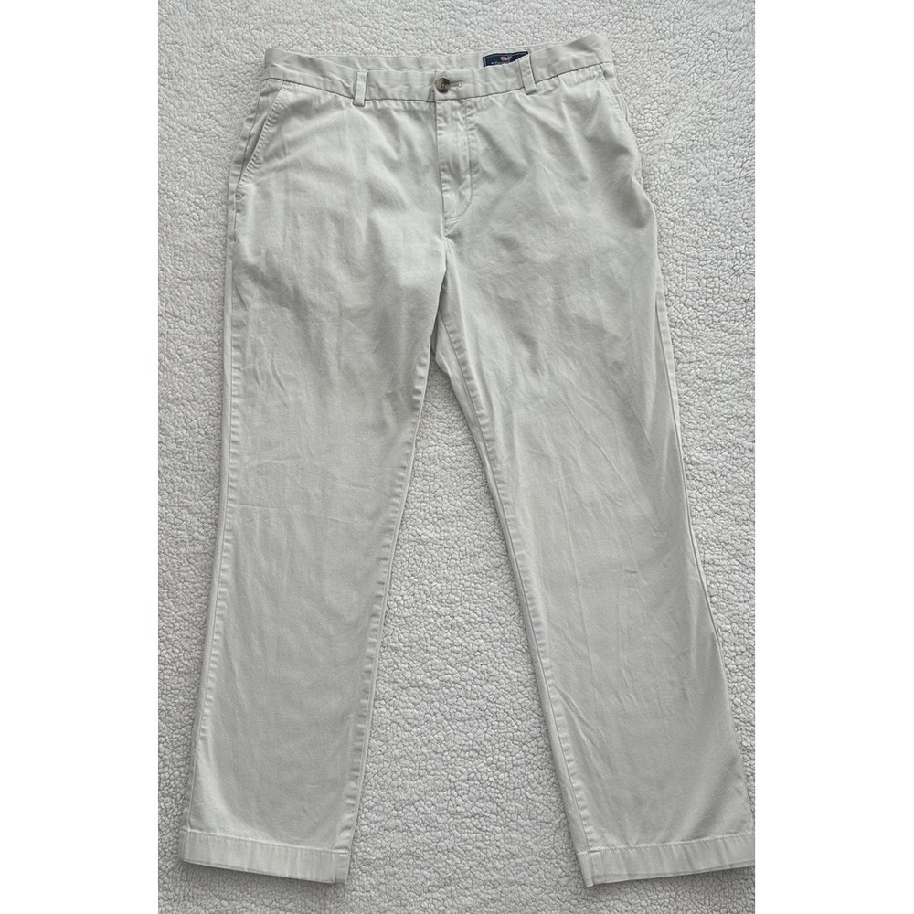 Mens Vineyard Vines Breaker Pants Classic Khakis Chinos Tan Stretch Cuffed 36x33